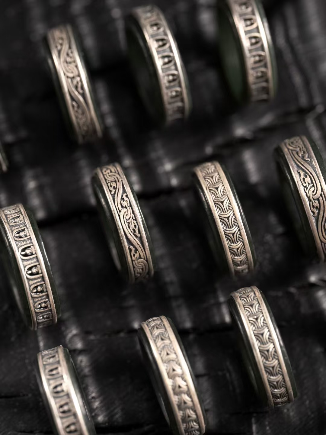 Hetian Black Jade Silver Inlay Ring