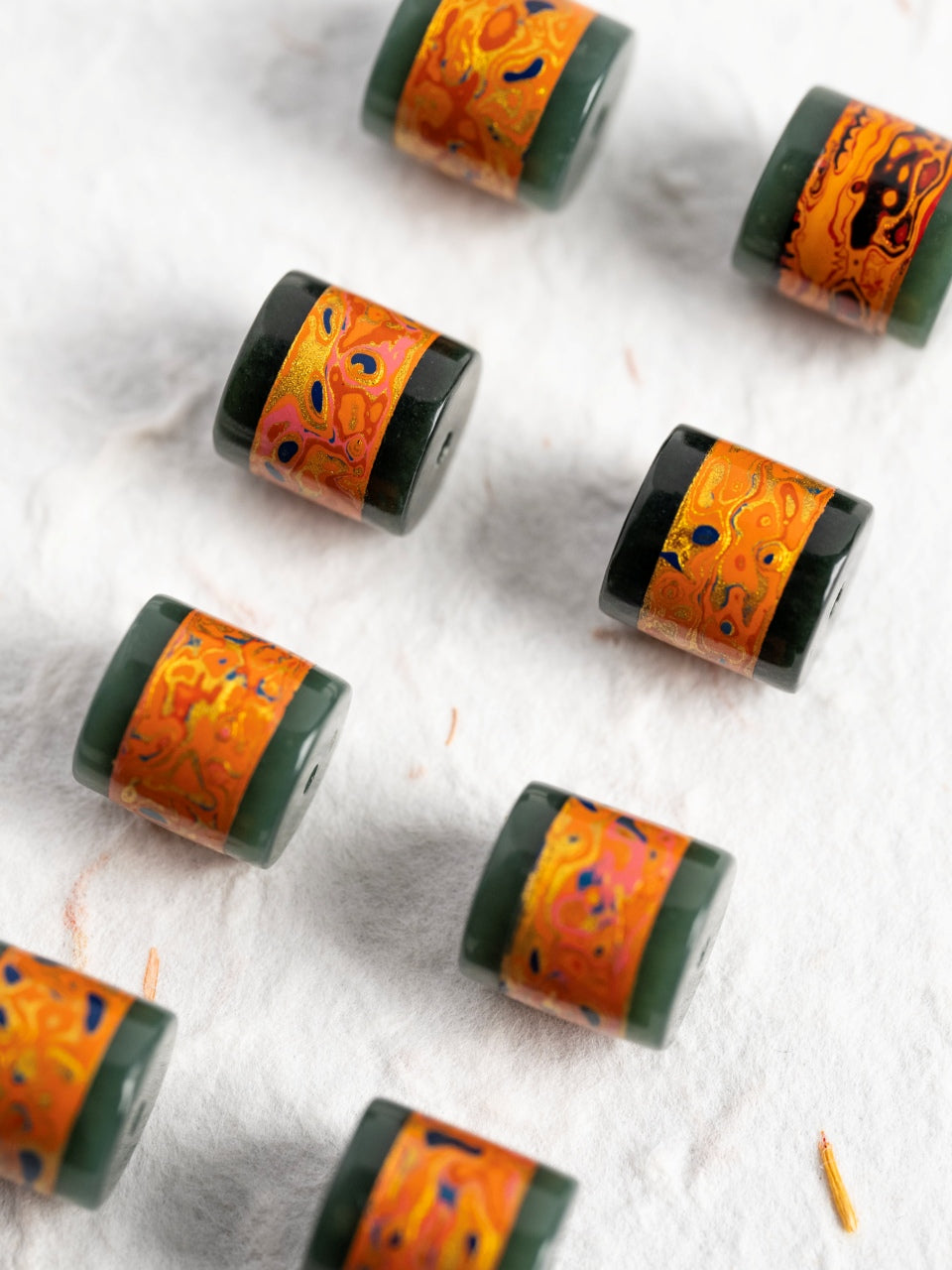 Jade Lacquer Barrel Beads