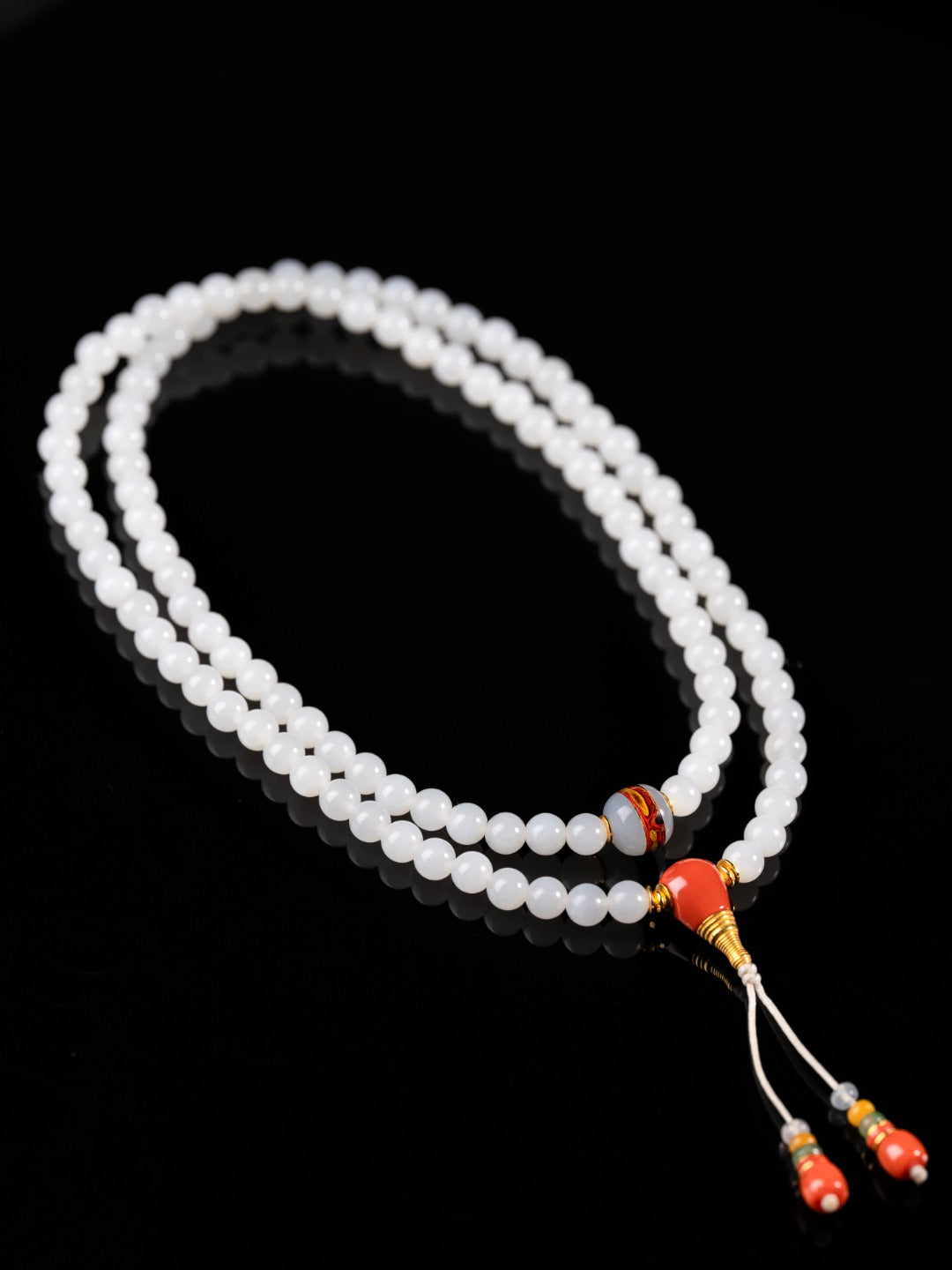 White Jade Prayer Bead Necklace