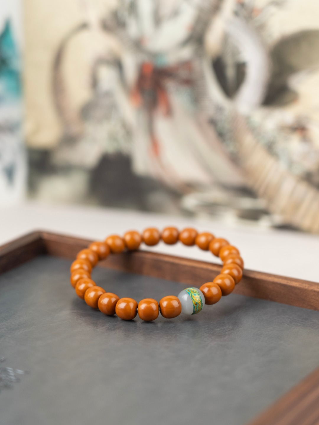 Vintage Lacquered Olive Nut Bracelet