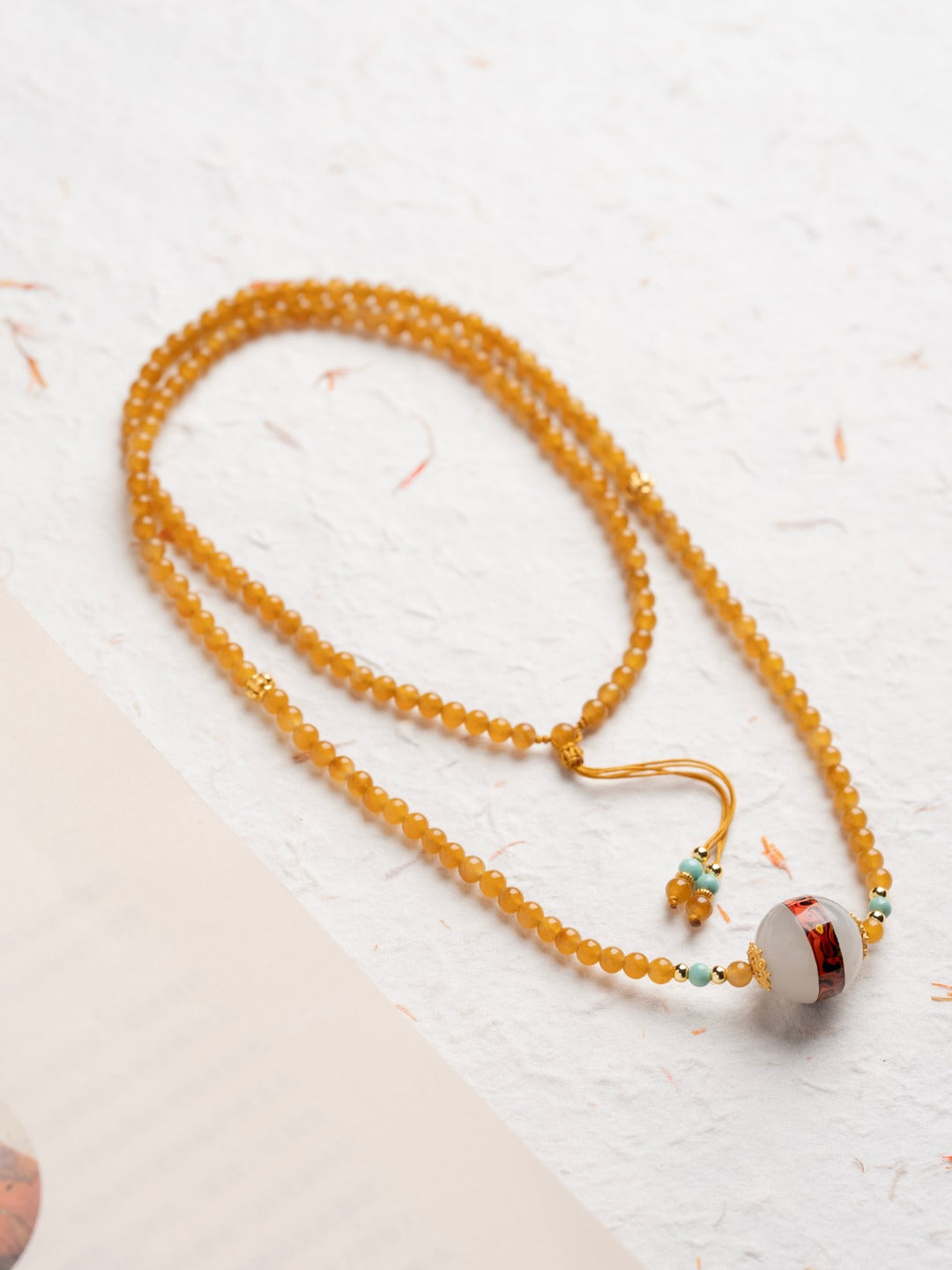 Honey Jade Mala with Daqi Pendant