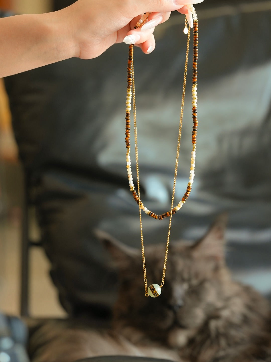 Lacquer Bead & Gemstone Lariat