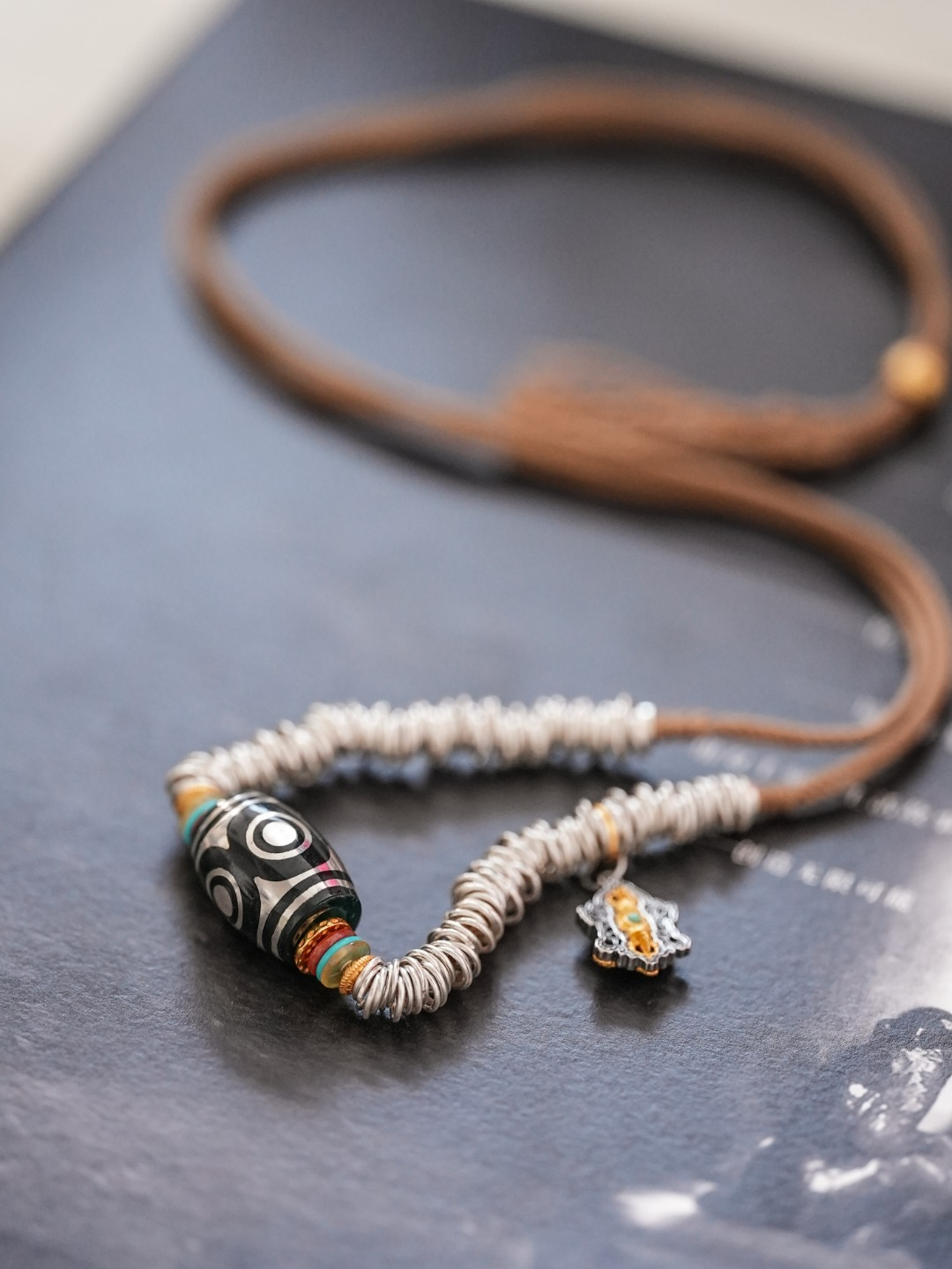Talismanic Silver Dzi Bead Necklace