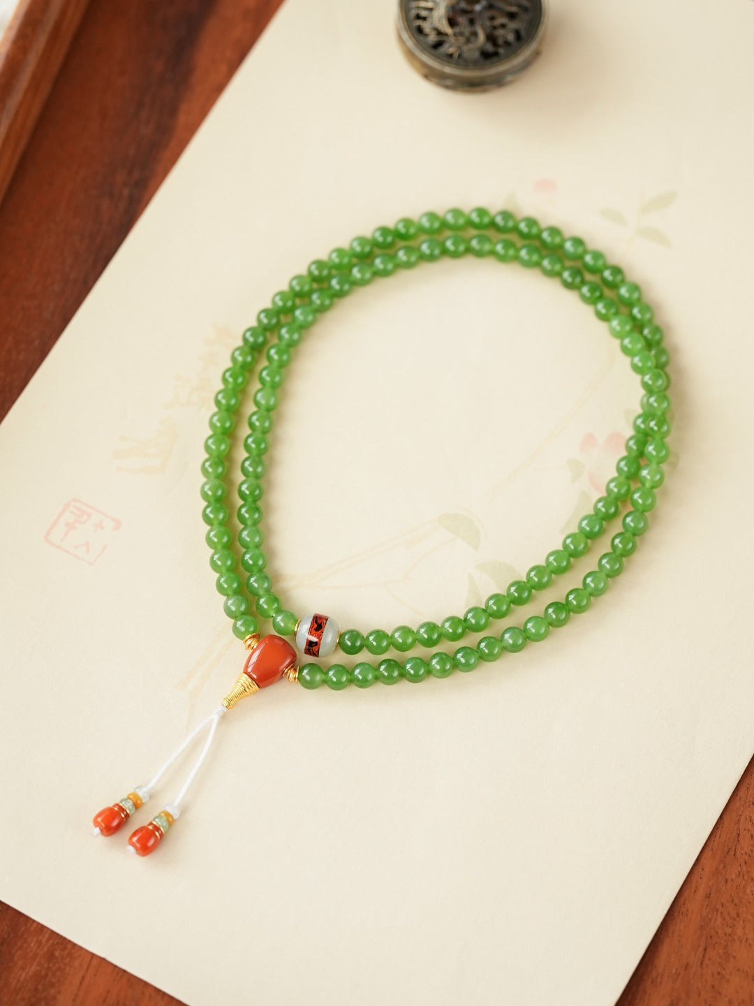 Imperial Green Jade Mala Necklace